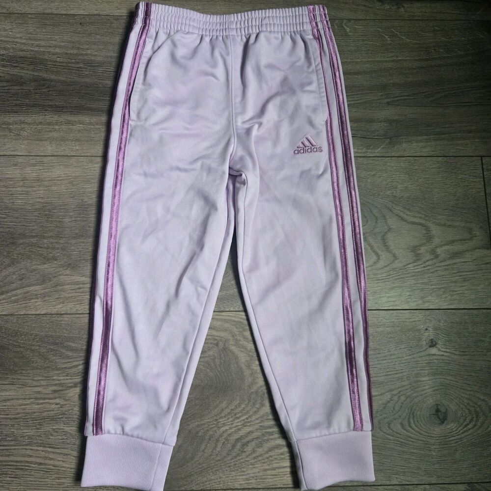 Lavender Adidas 2‑Piece Tracksuit Set 4T Jacket Pants Purple Stripes Athleisure - Picture 6 of 16